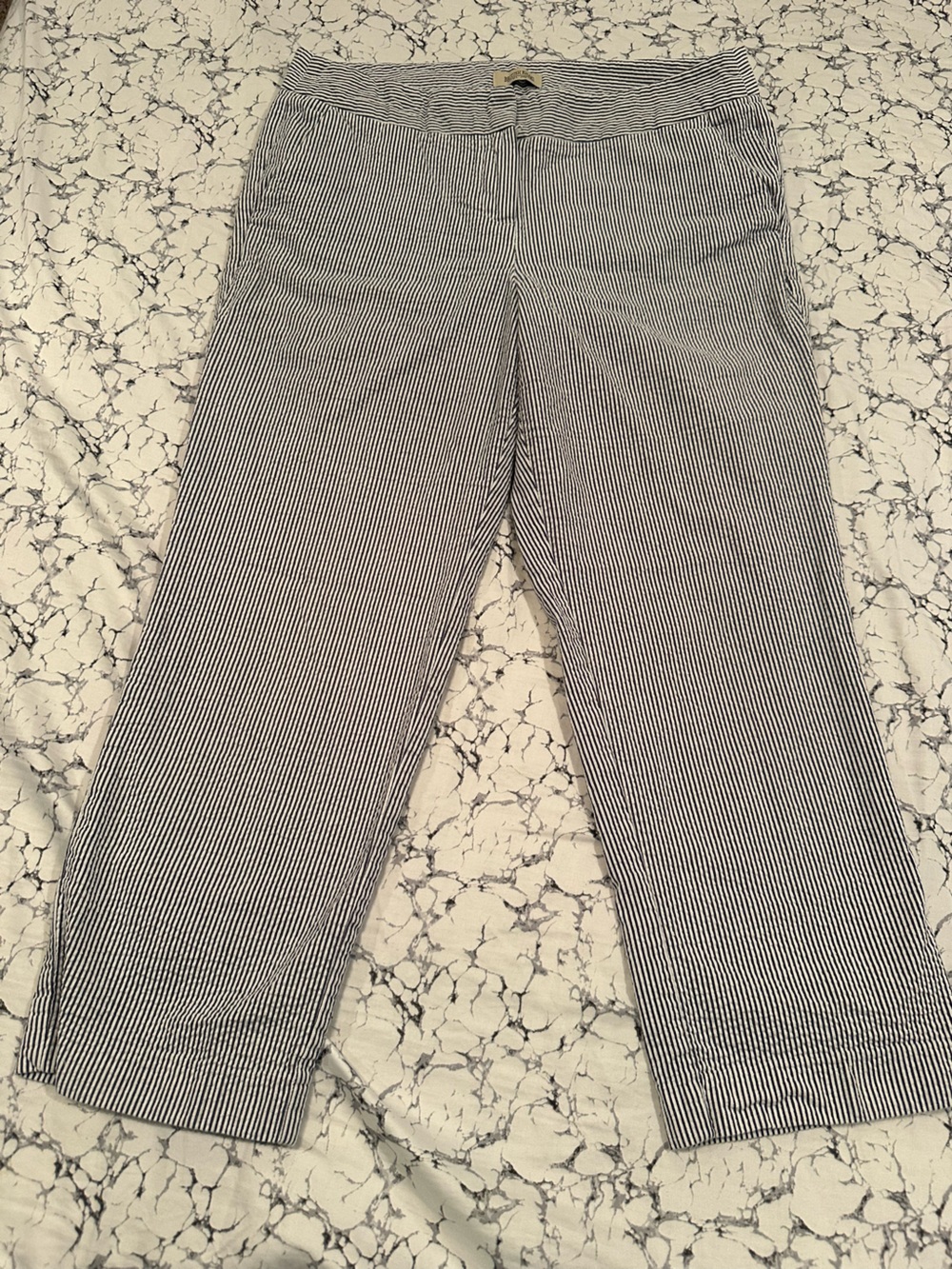 British Khaki White and Navy Pinstripe Cropped Pants